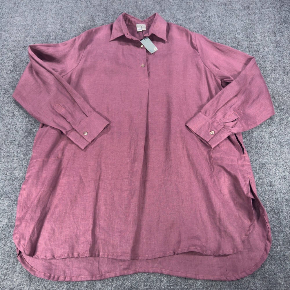 Just Jill Women XL Plum Linen Long Sleeve Pockets Tunic Shirt J1540 NWT